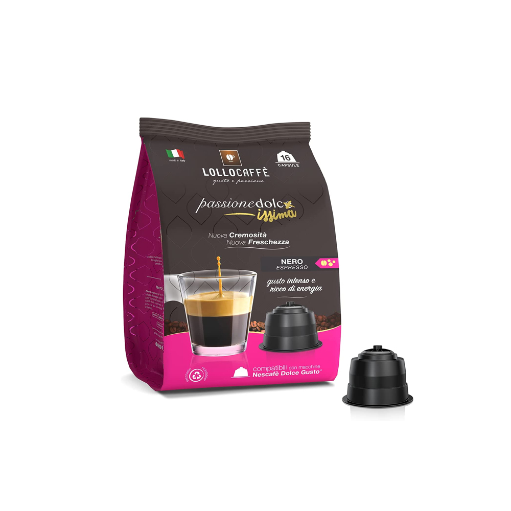 Кофе в капсулах для Dolce Gusto Арабика и Робуста Lollo Nero Espresso 16 штук в упаковке
