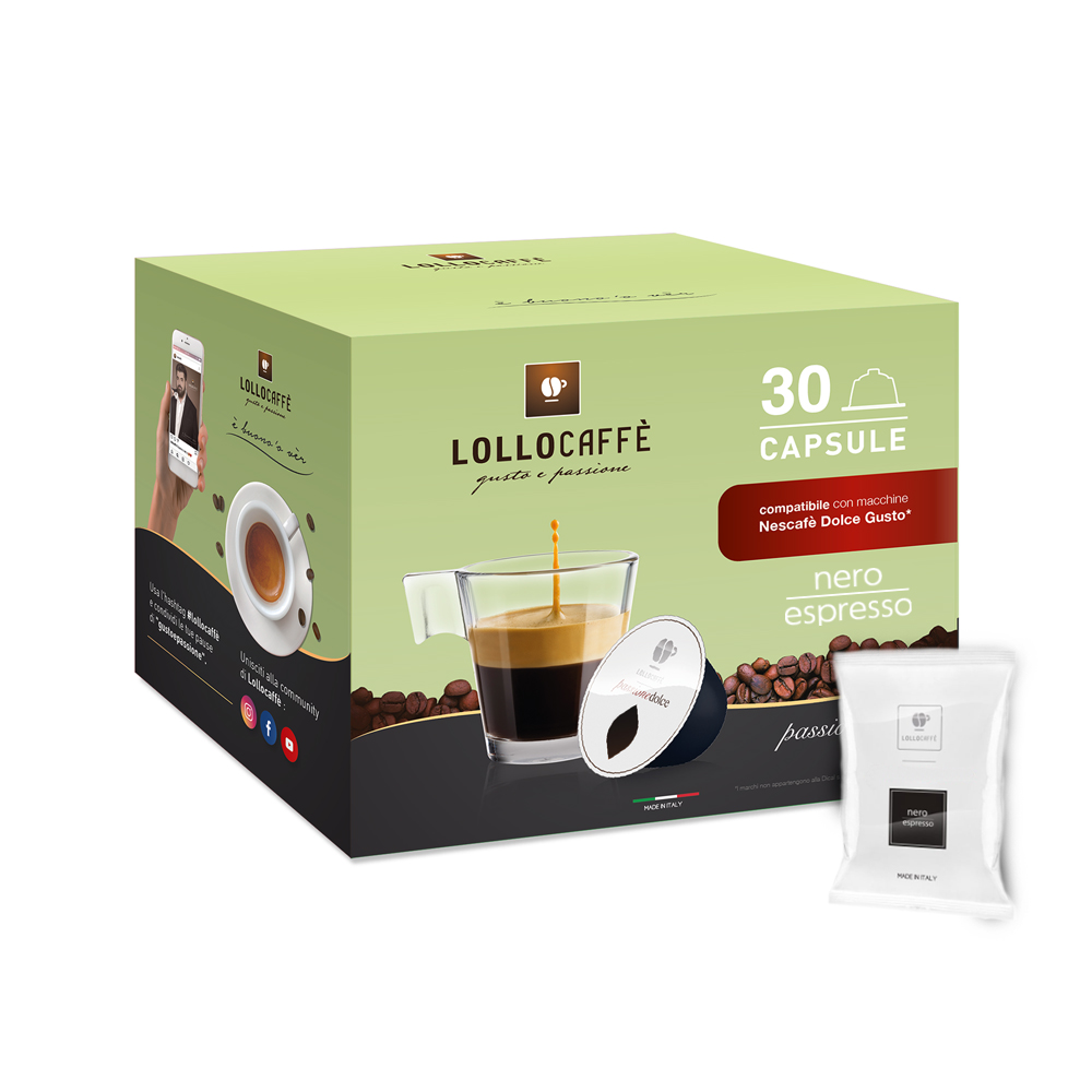 Кофе в капсулах для Dolce Gusto Арабика и Робуста Lollo Nero Espresso 30 штук в упаковке.