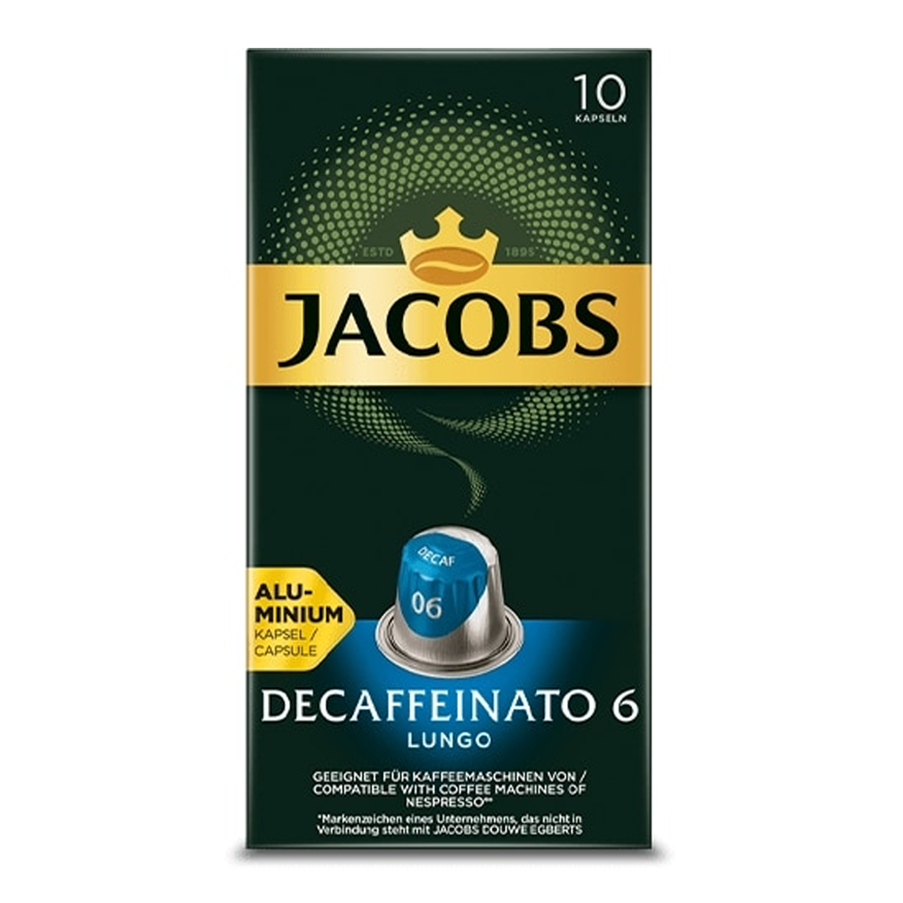 Кофе в капсулах для Nespresso Original Арабика Jacobs Lungo Decaffeinato 10 штук в упаковке
