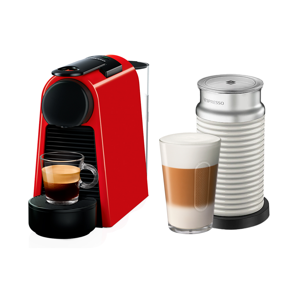 Капсульная Кофемашина Delonghi Nespresso Essenza Mini Bold Ruby Red & Aeroccino 3 White EN85 RAE