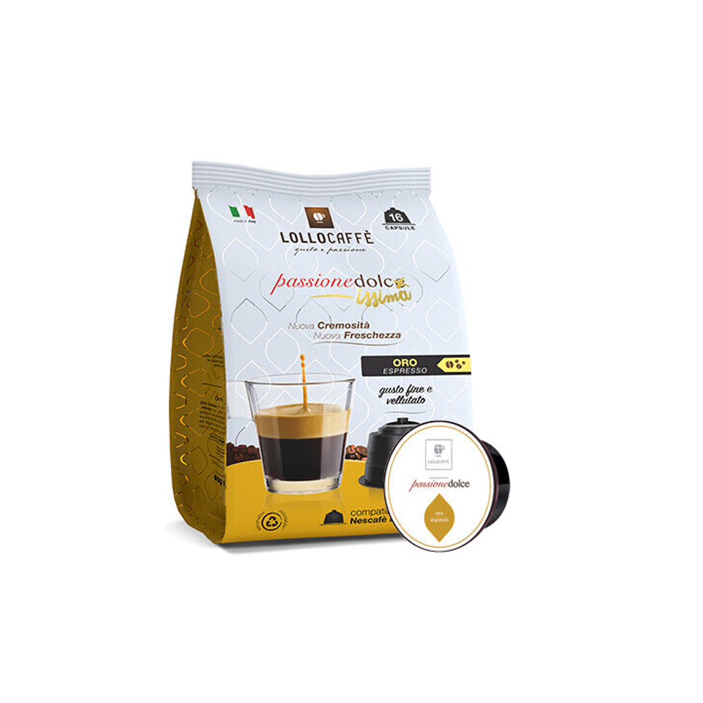 Кофе в капсулах для Dolce Gusto Арабика и Робуста Lollo Oro Espresso 16 штук в упаковке